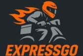 EXPRESSGO logo featuring an orange-helmeted rider on a grey motorcycle with speed flames.